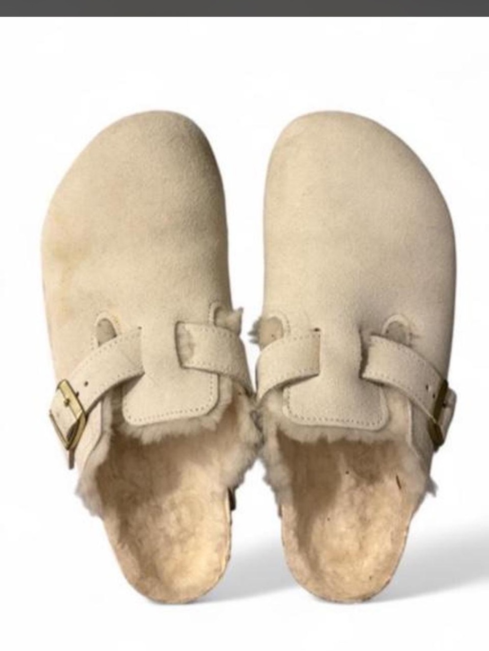 Women’s Birkenstock Shearling-Lined Suede Clogs in Cream